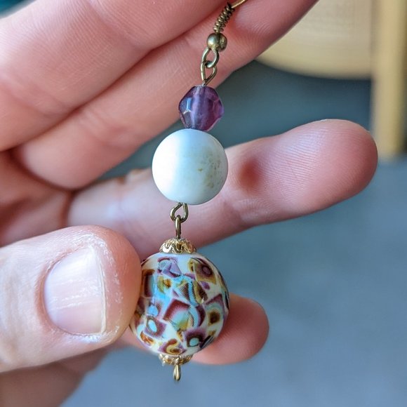 Handmade Round Bead Dangle Drop Earrings Set - Picture 5 of 6